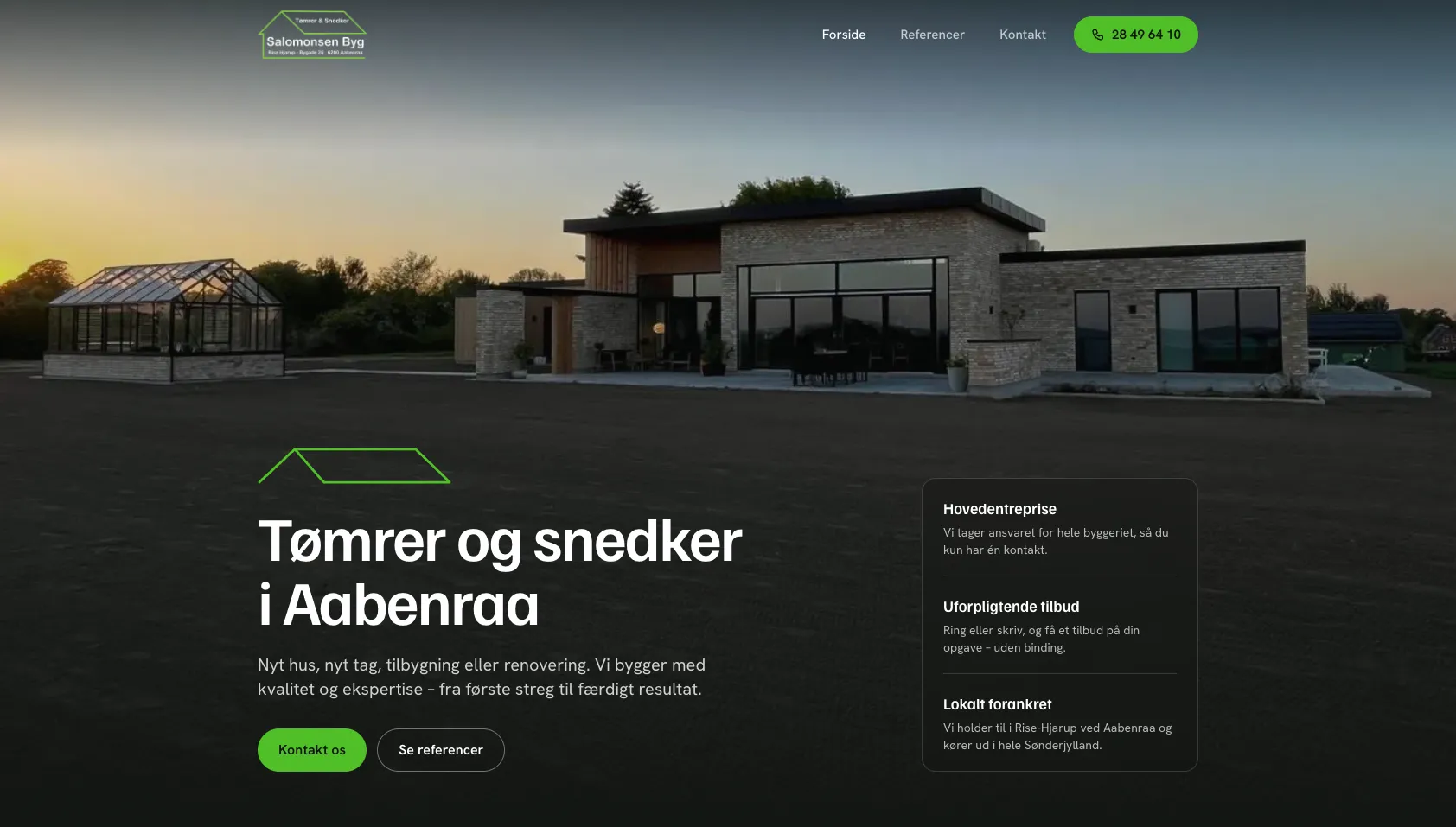 Forsiden af Salomonsen Bygs hjemmeside