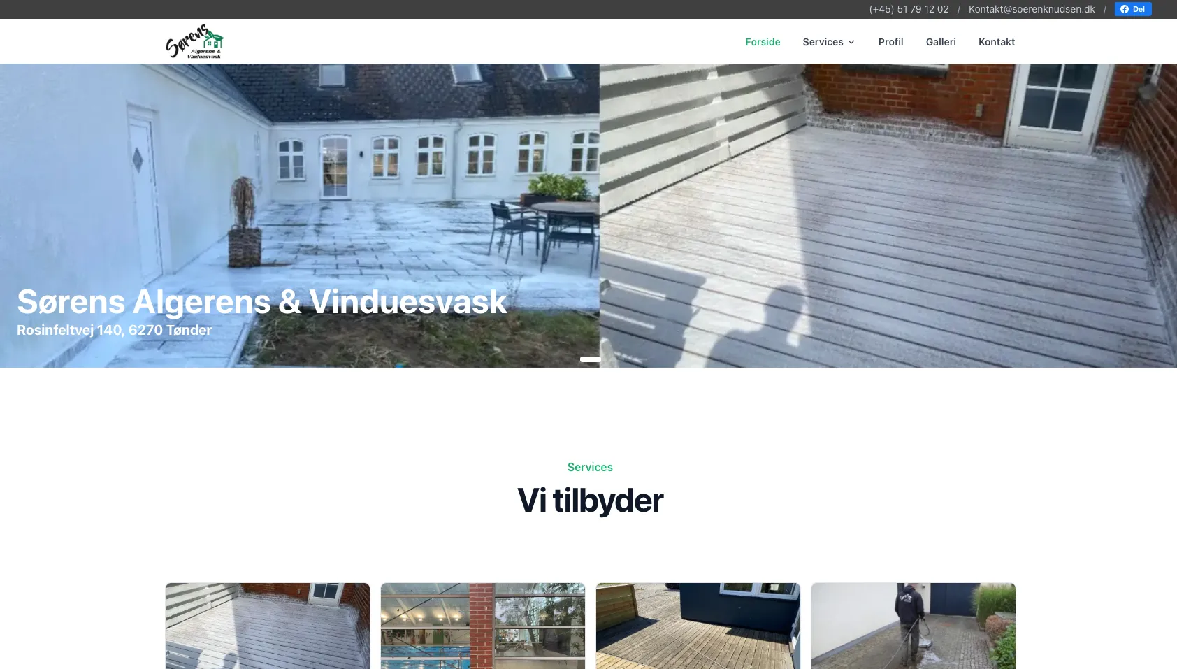 Forsiden af Sørens Algerens & Vinduesvasks hjemmeside